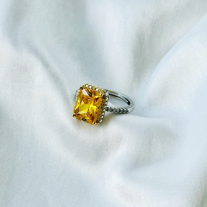 Ariva Collection Yellow Topaz Cubic Zircon American Diamond Gold/Silver Plated Adjustable Ring