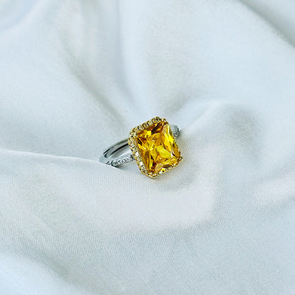 Ariva Collection Yellow Topaz Cubic Zircon American Diamond Gold/Silver Plated Adjustable Ring