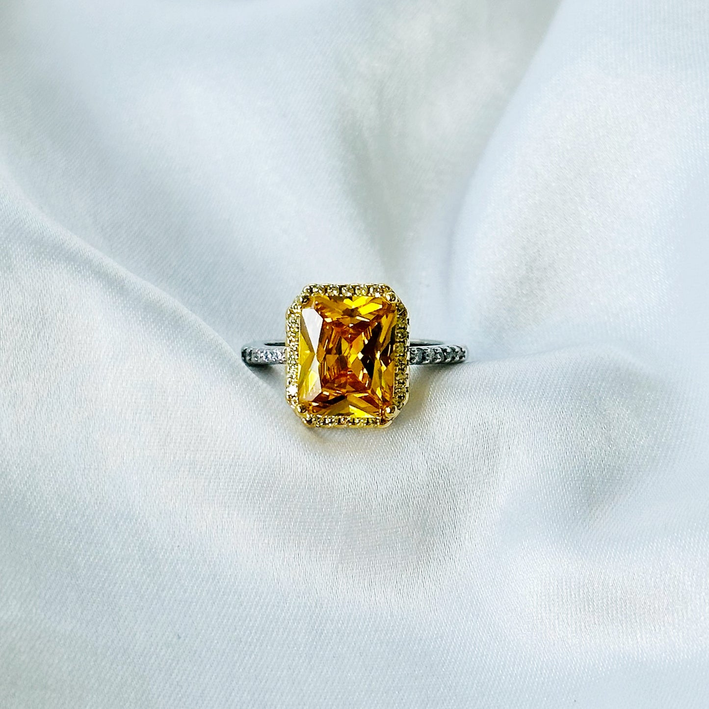 Ariva Collection Yellow Topaz Cubic Zircon American Diamond Gold/Silver Plated Adjustable Ring