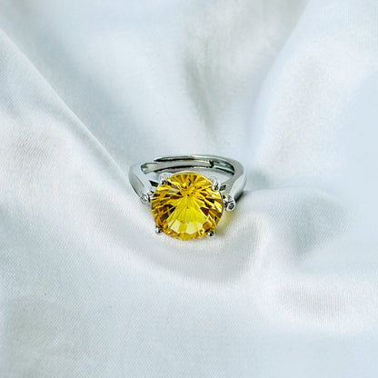 Ariva Collection Yellow Topaz Cubic Zircon Ice Cut American Diamond Silver Plated Adjustable Ring