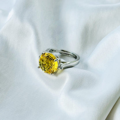 Ariva Collection Yellow Topaz Cubic Zircon Ice Cut American Diamond Silver Plated Adjustable Ring