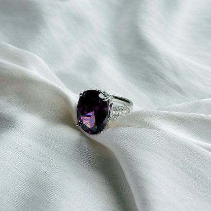 Ariva Collection Amethyst Cubic Zircon Ice Cut American Diamond Silver Plated Adjustable Ring