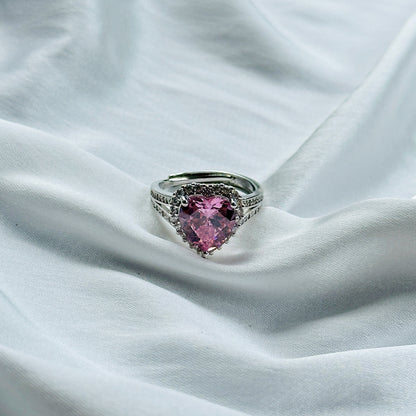 Ariva Collection Pink Topaz Cubic Zircon Ice Cut American Diamond Silver Plated Adjustable Ring