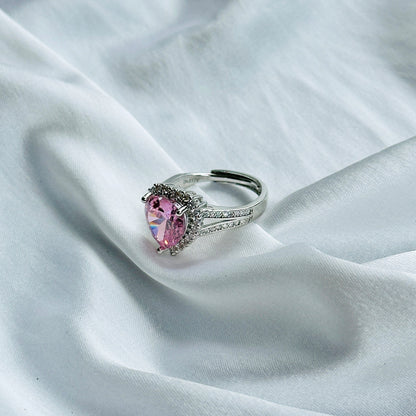 Ariva Collection Pink Topaz Cubic Zircon Ice Cut American Diamond Silver Plated Adjustable Ring