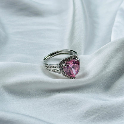 Ariva Collection Pink Topaz Cubic Zircon Ice Cut American Diamond Silver Plated Adjustable Ring