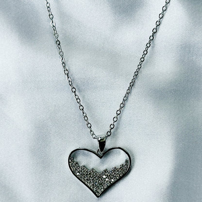 Ariva Collection Heart Shape American Diamond Silver Plated Stainless Steel Necklace