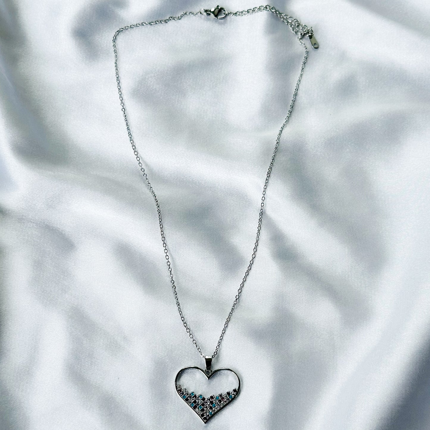 Ariva Collection Heart Shape American Diamond Silver Plated Stainless Steel Necklace