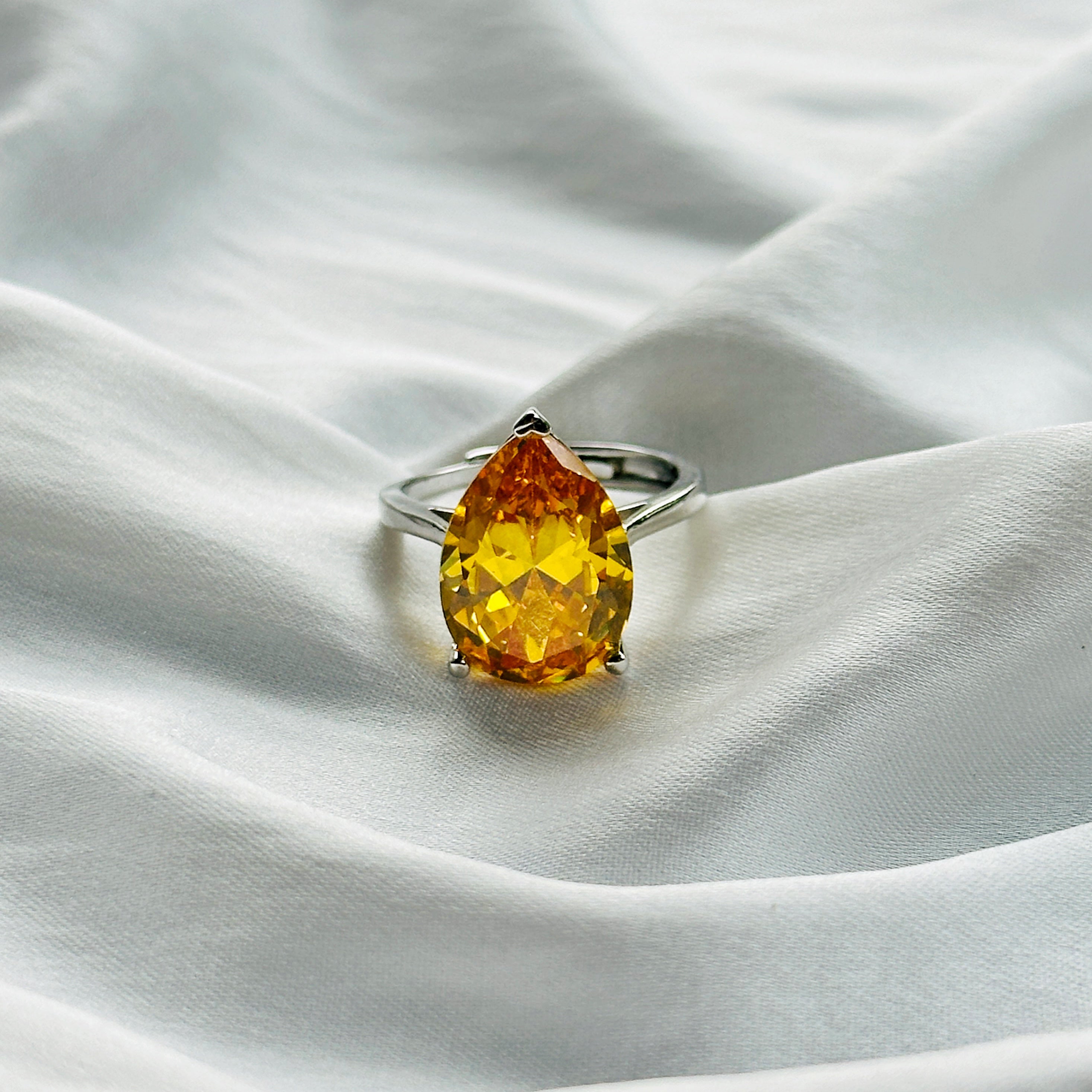 Ariva Collection Yellow Topaz Cubic Zircon Ice Cut Stone Silver Plated Adjustable Ring