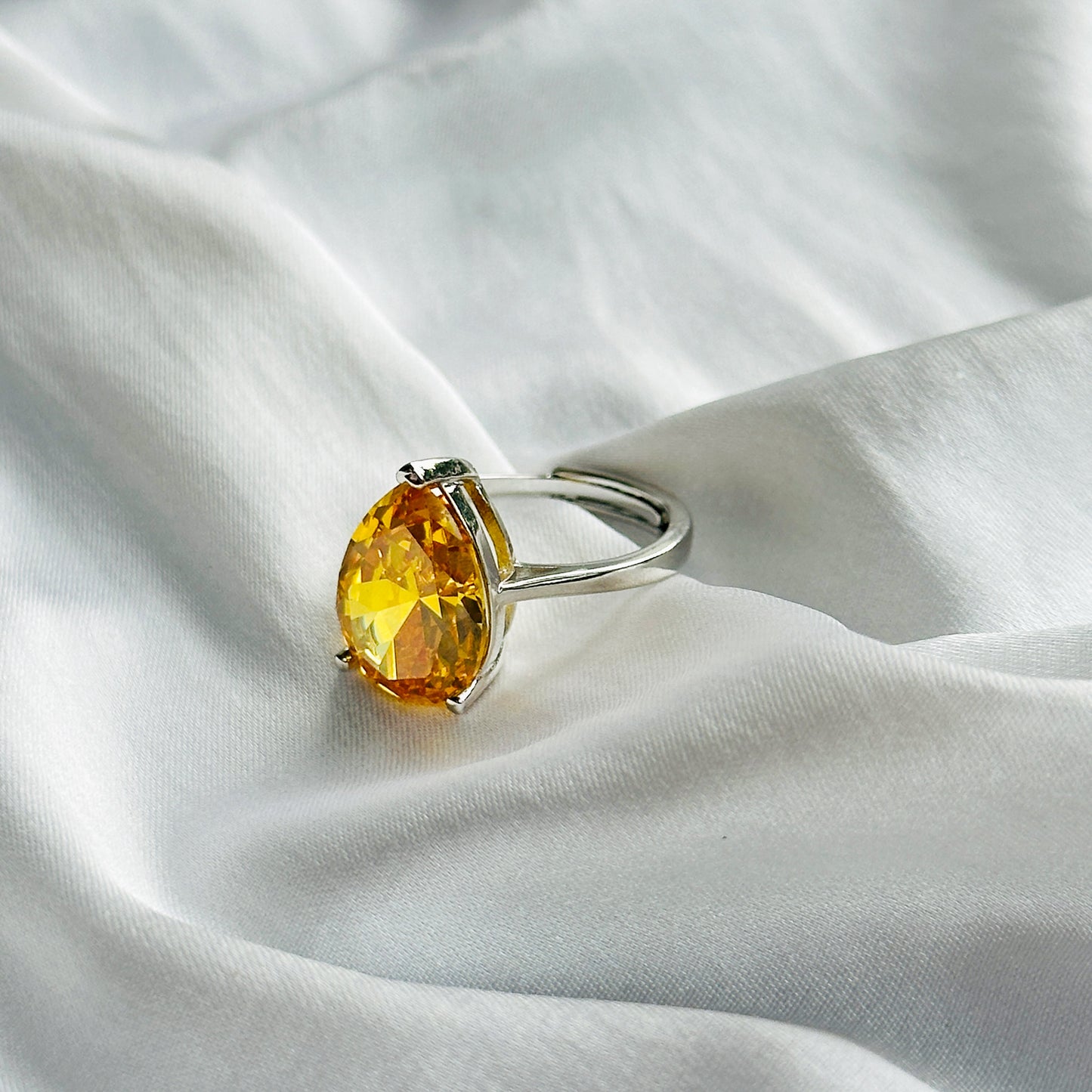 Ariva Collection Yellow Topaz Cubic Zircon Ice Cut Stone Silver Plated Adjustable Ring