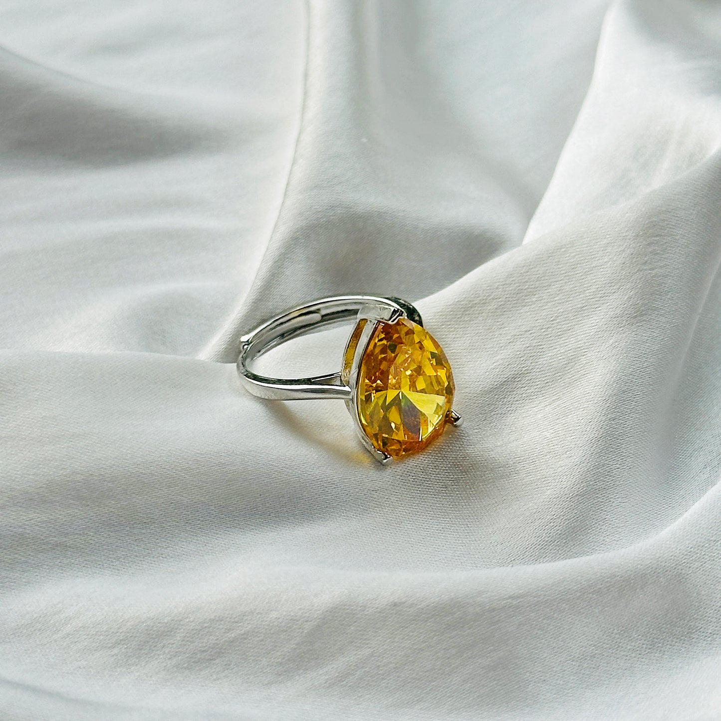 Ariva Collection Yellow Topaz Cubic Zircon Ice Cut Stone Silver Plated Adjustable Ring