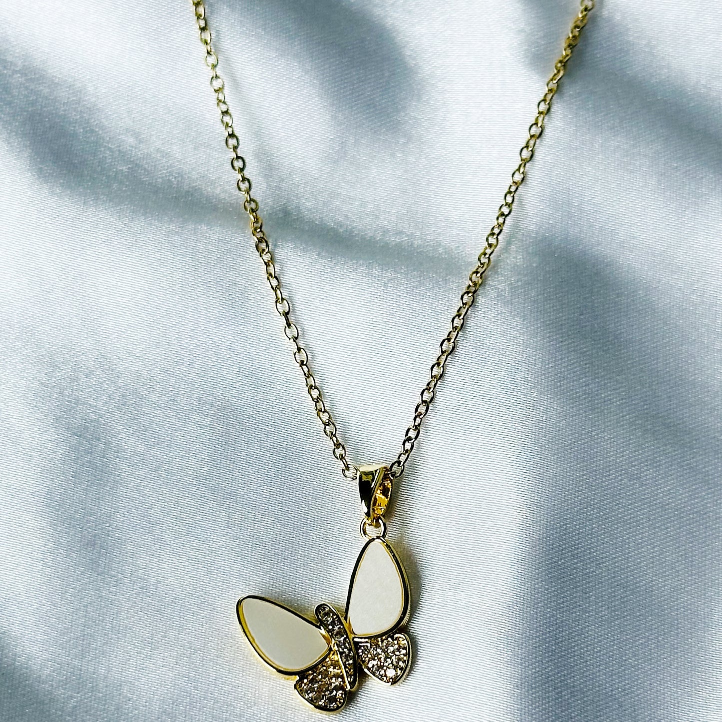 Ariva Collection Butterfly Design American Diamond Gold Plated Stainless Steel Necklace