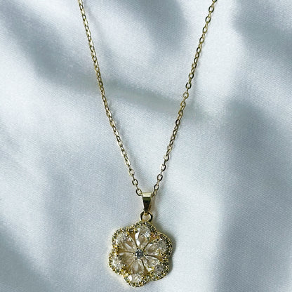 Ariva Collection Floral Design American Diamond Gold Plated Stainless Steel Necklace