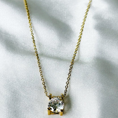 Ariva Collection Solitaire Cubic Zircon American Diamond Gold Plated Stainless Steel Necklace