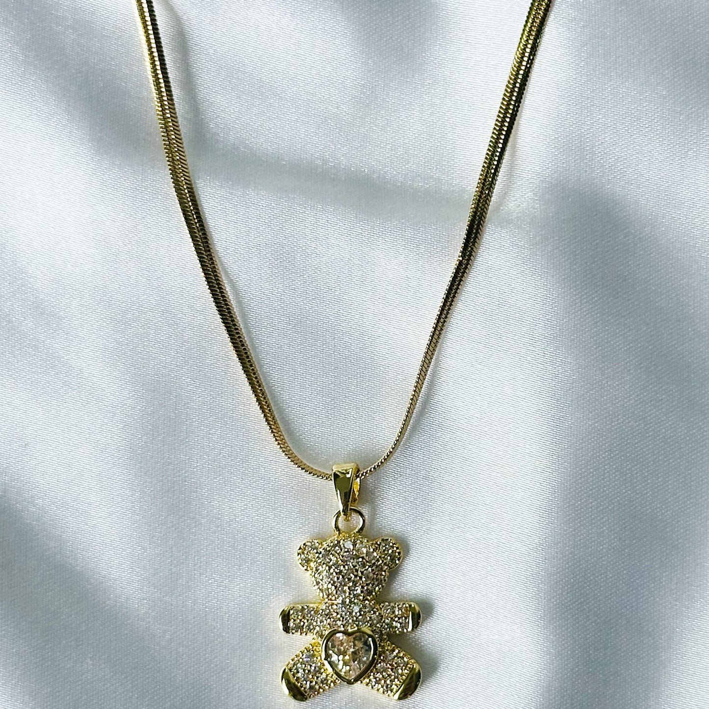 Ariva Collection Teddy Bear Design American Diamond Gold Plated Stainless Steel Necklace