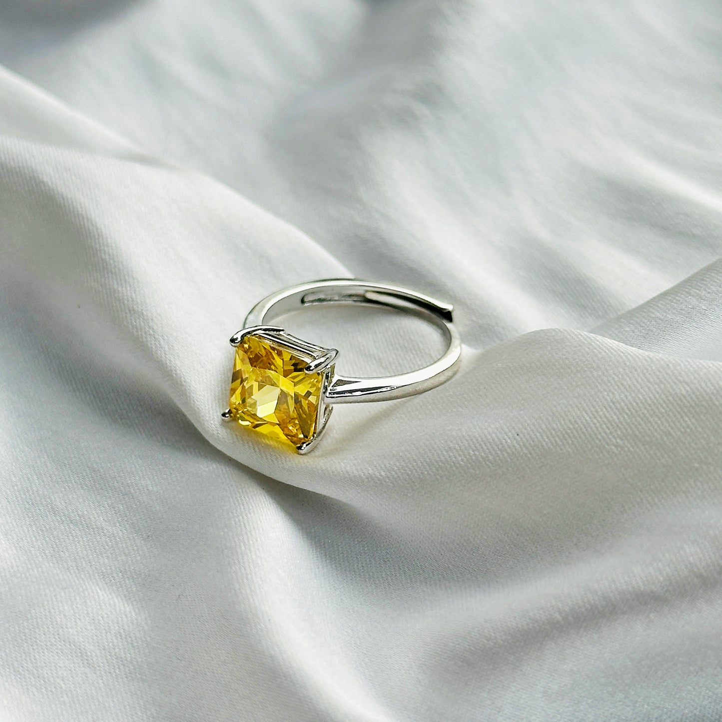 Ariva Collection Yellow Topaz Cubic Zircon Ice Cut Stone Silver Plated Adjustable Ring