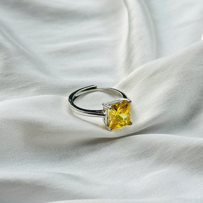 Ariva Collection Yellow Topaz Cubic Zircon Ice Cut Stone Silver Plated Adjustable Ring