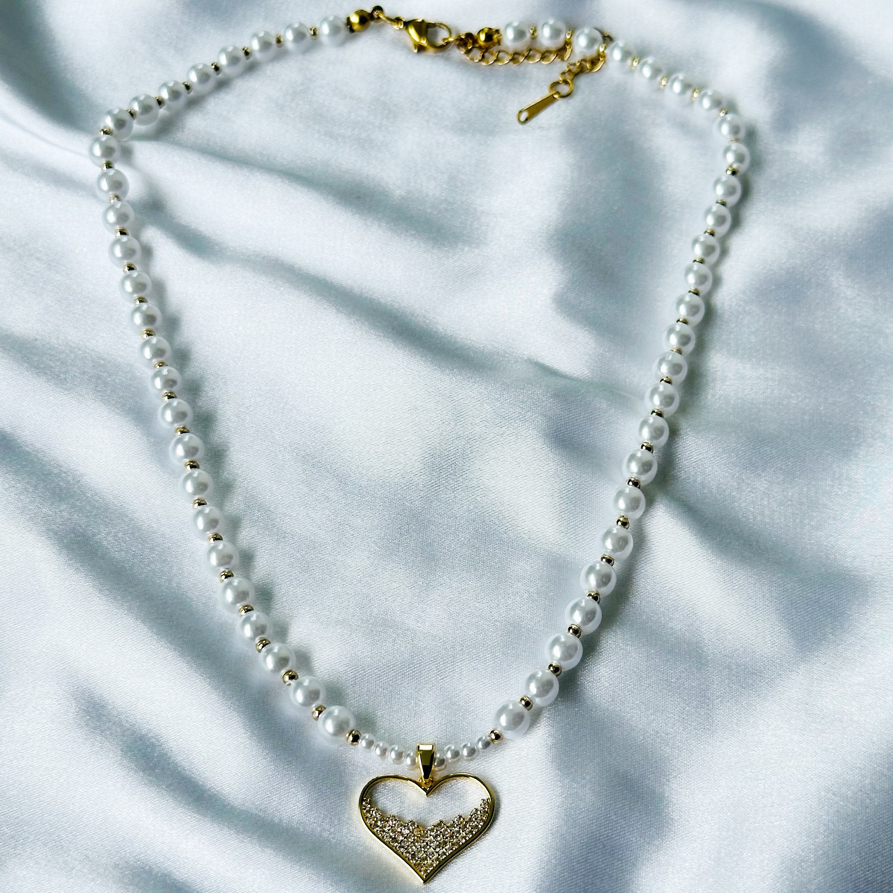 Ariva Collection Heart Shape American Diamond Pearl Gold Plated Stainless Steel Necklace