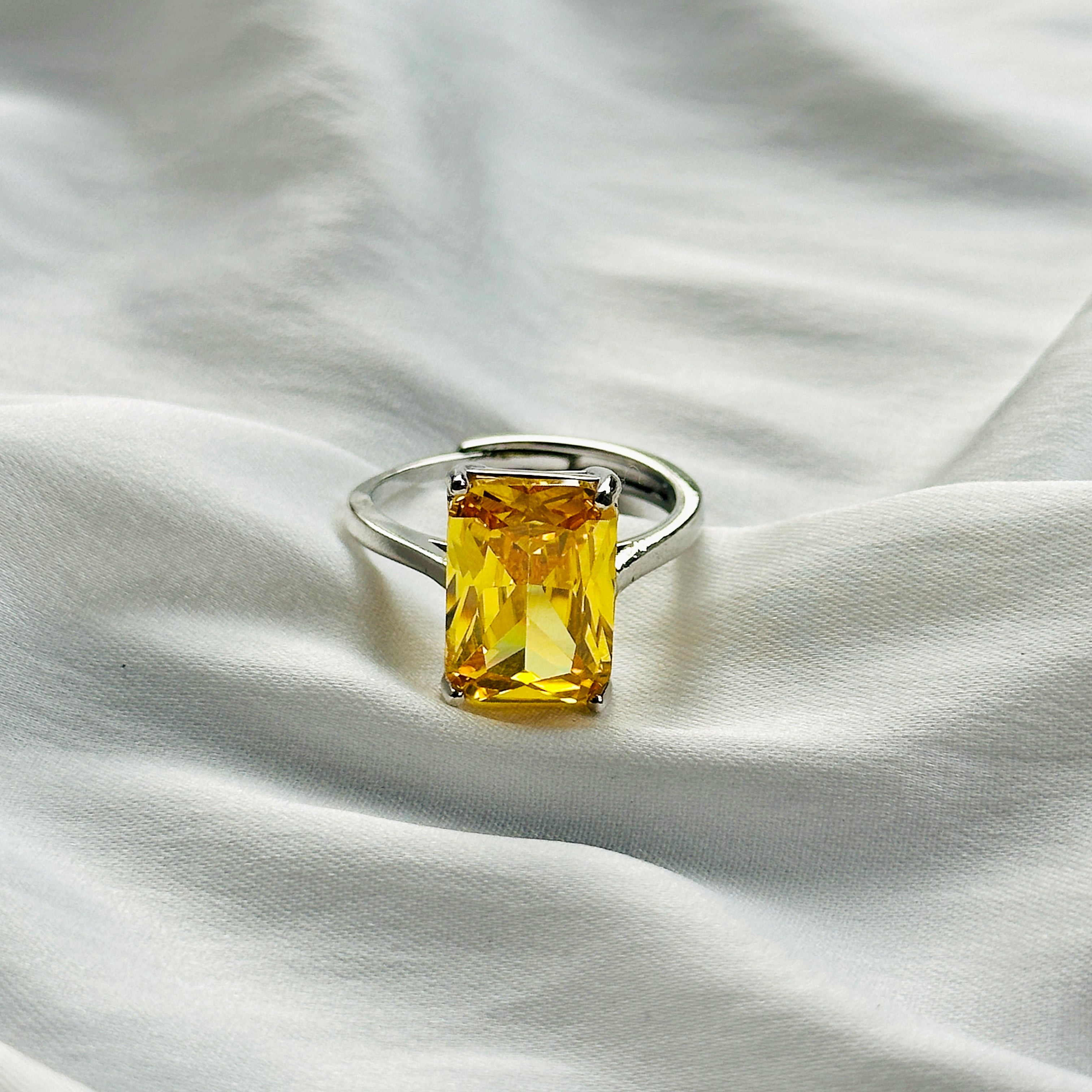 Ariva Collection Yellow Topaz Cubic Zircon Ice Cut Stone Silver Plated Adjustable Ring