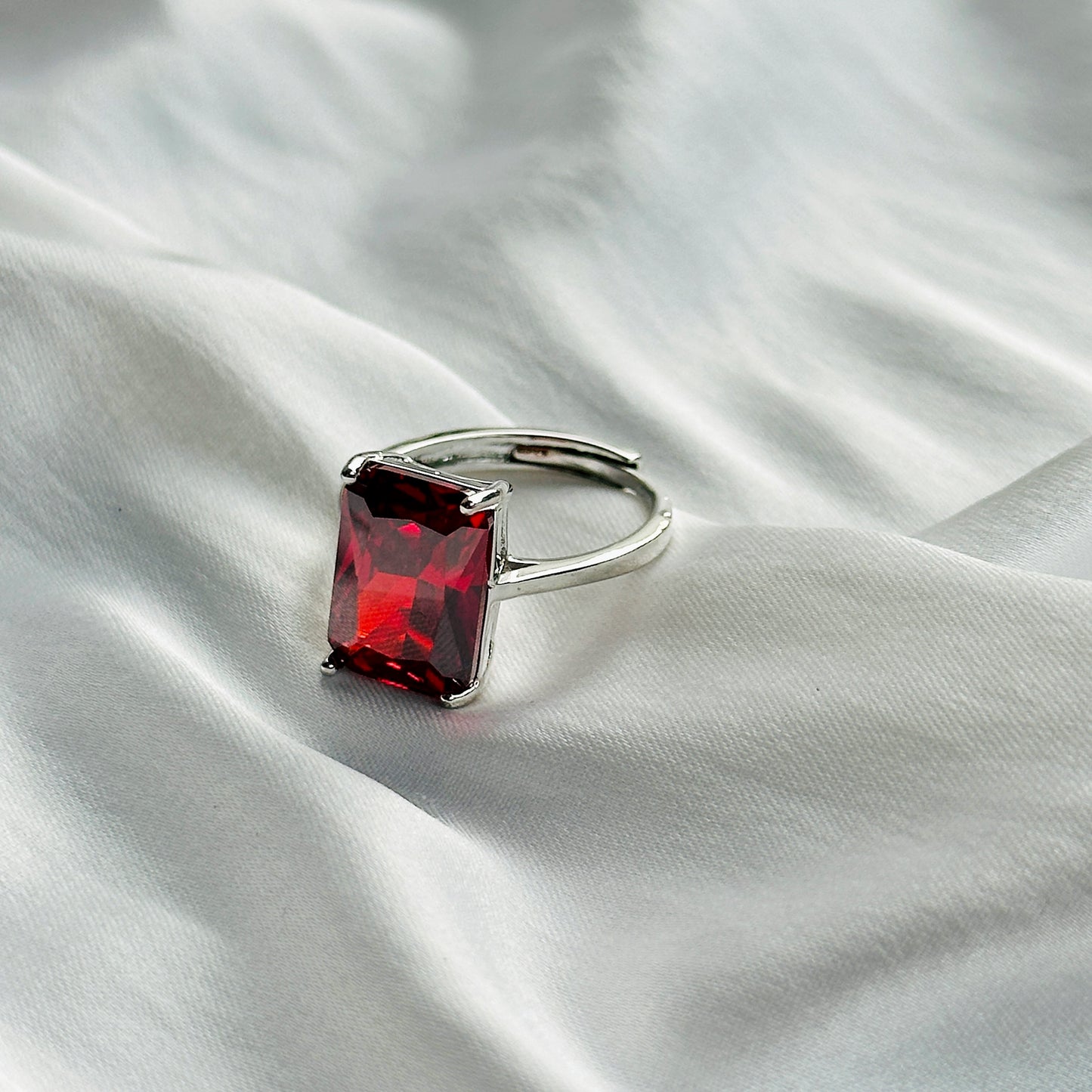 Ariva Collection Ruby Cubic Zircon Ice Cut Stone Silver Plated Adjustable Ring