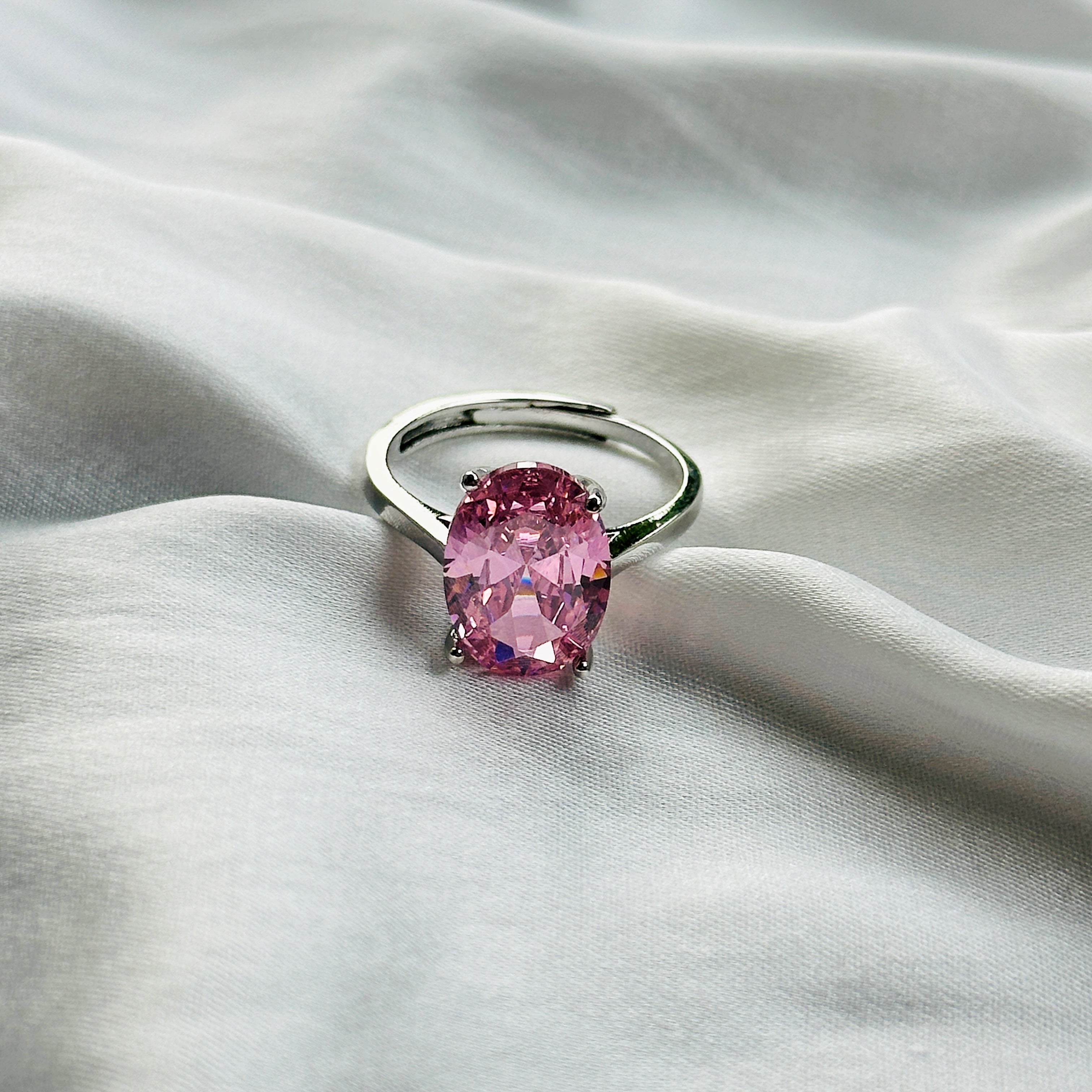 Ariva Collection Pink Topaz Cubic Zircon Ice Cut Stone Silver Plated Adjustable Ring