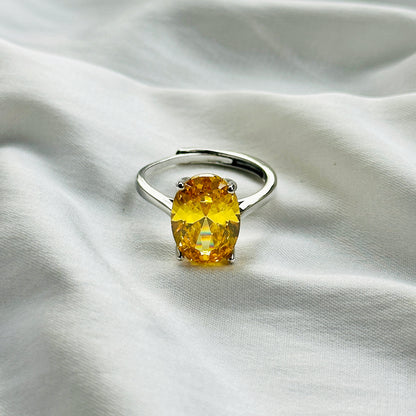 Ariva Collection Yellow Topaz Cubic Zircon Ice Cut Stone Silver Plated Adjustable Ring