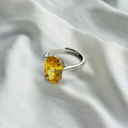 Ariva Collection Yellow Topaz Cubic Zircon Ice Cut Stone Silver Plated Adjustable Ring