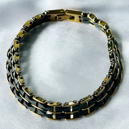 Ariva Collection Black/Gold Ceramic Stainless Steel Chain Bracelet