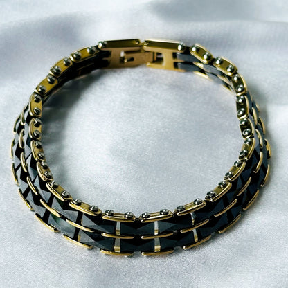 Ariva Collection Black/Gold Ceramic Stainless Steel Chain Bracelet