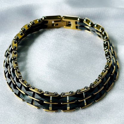 Ariva Collection Black/Gold Ceramic Stainless Steel Chain Bracelet