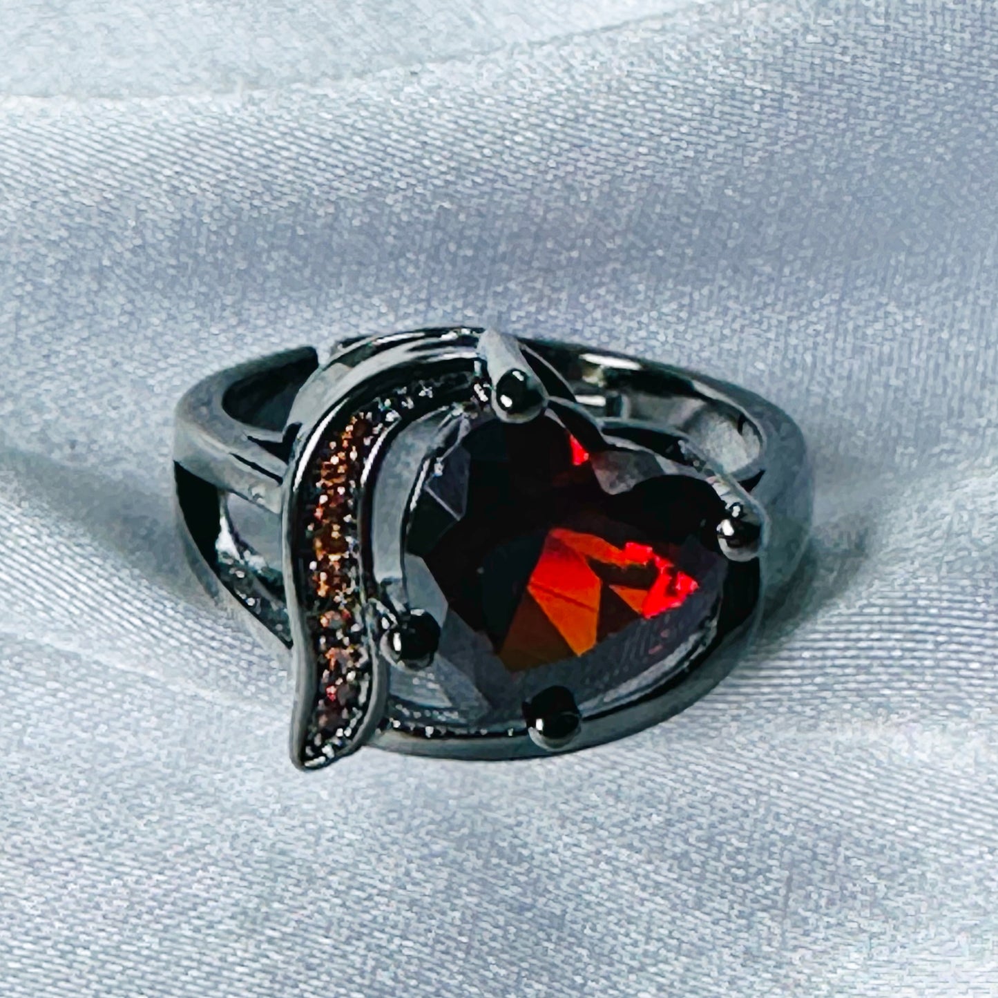 Ariva Collection Ruby Cubic Zircon American Diamond 18K Black Gun Plated Adjustable Ring