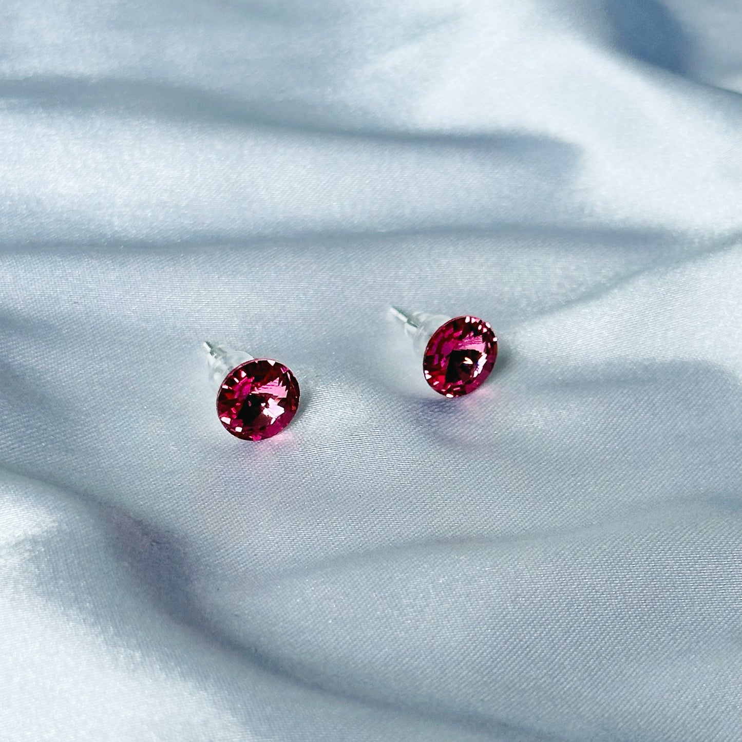 Ariva Collection Indian Pink Swarovski Crystal Silver Plated Stud Earrings