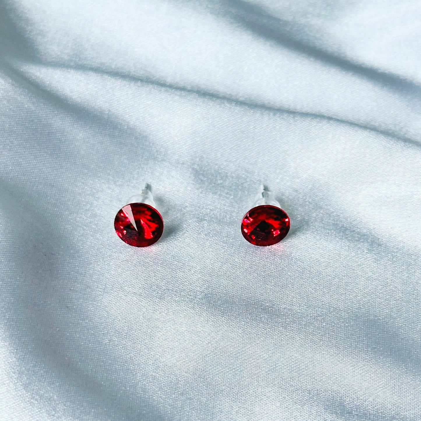 Ariva Collection Red Siam Swarovski Crystal Silver Plated Stud Earrings