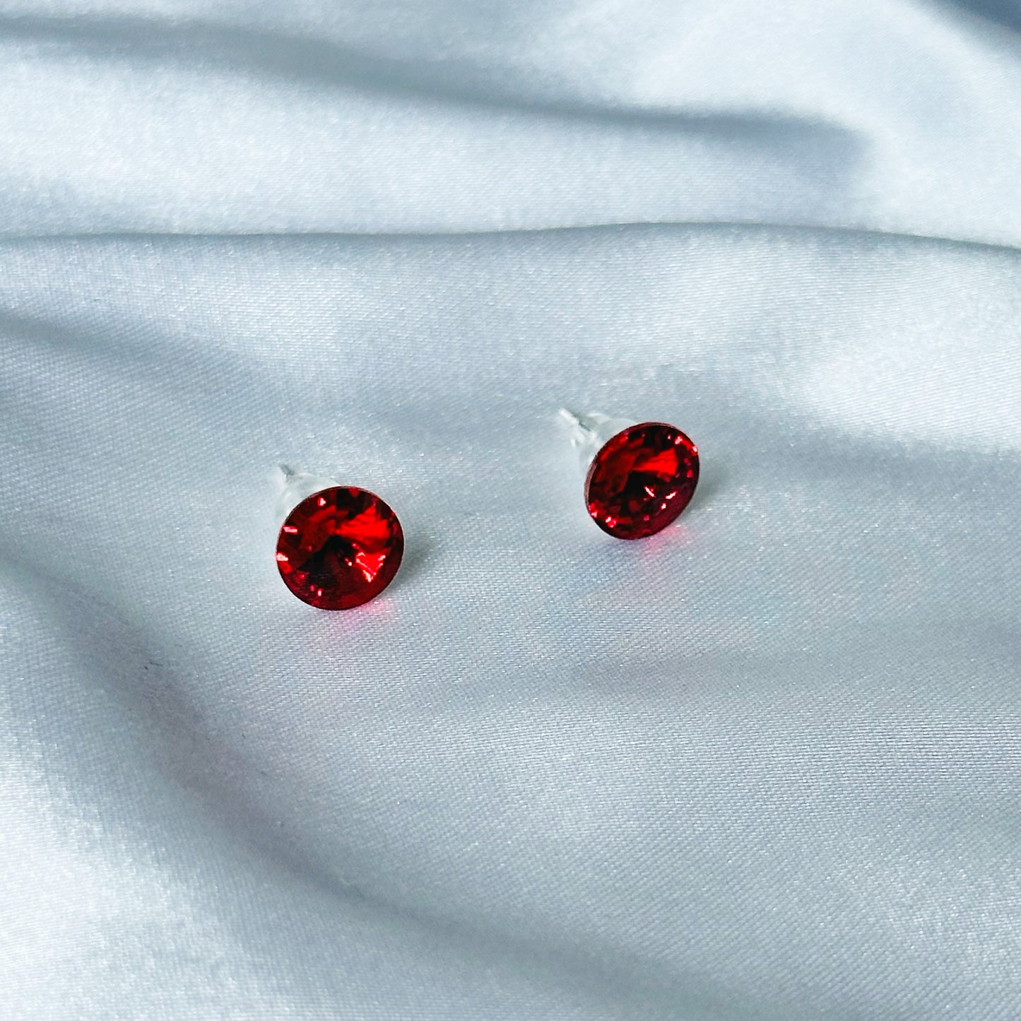 Ariva Collection Red Siam Swarovski Crystal Silver Plated Stud Earrings