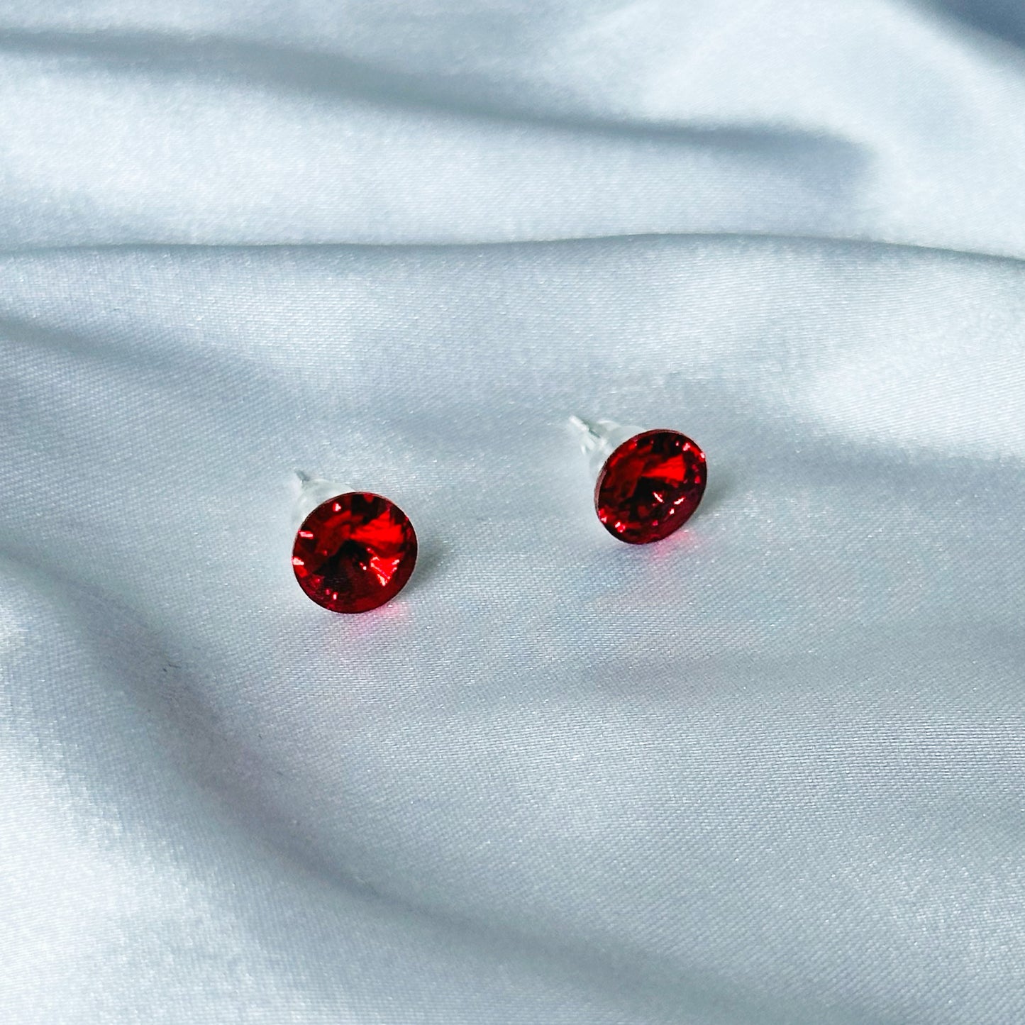 Ariva Collection Red Siam Swarovski Crystal Silver Plated Stud Earrings