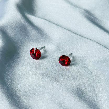 Ariva Collection Red Siam Swarovski Crystal Silver Plated Stud Earrings