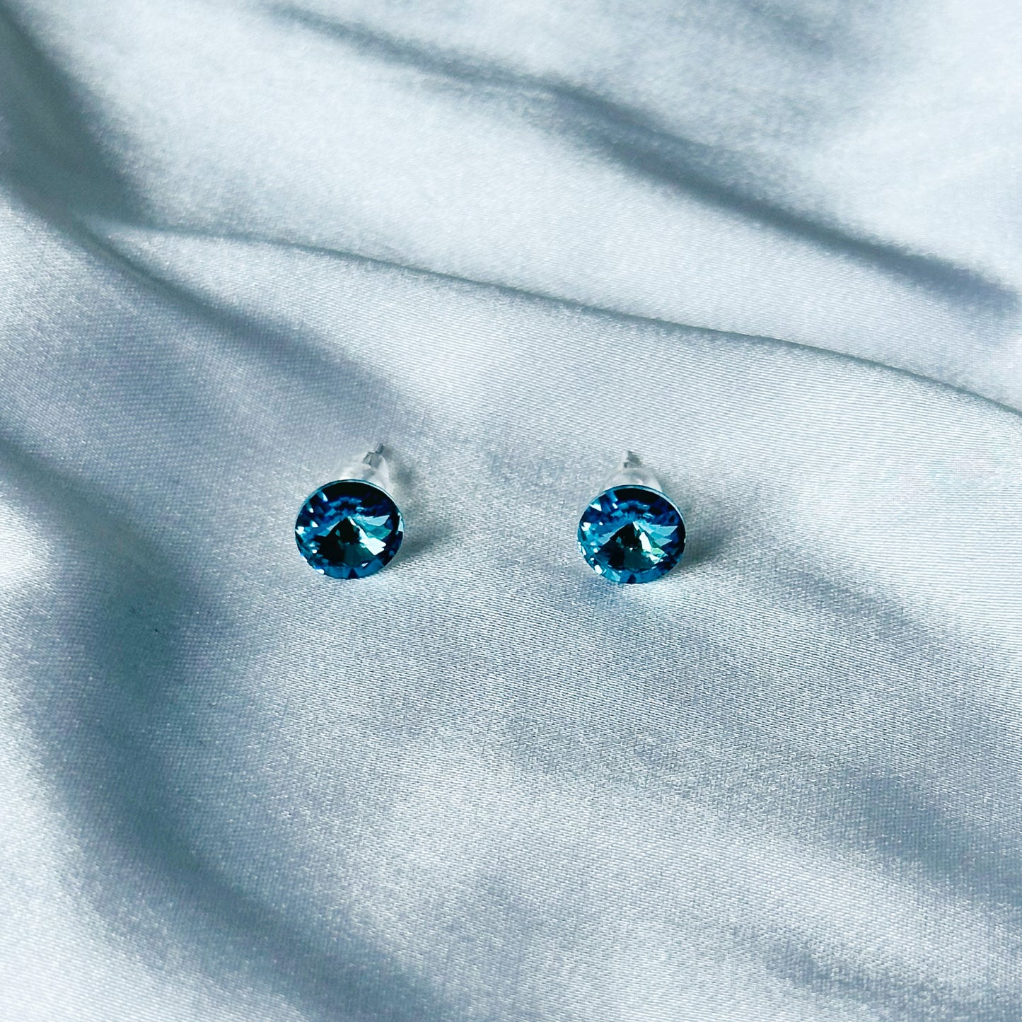 Ariva Collection Aquamarine Swarovski Crystal Silver Plated Stud Earrings