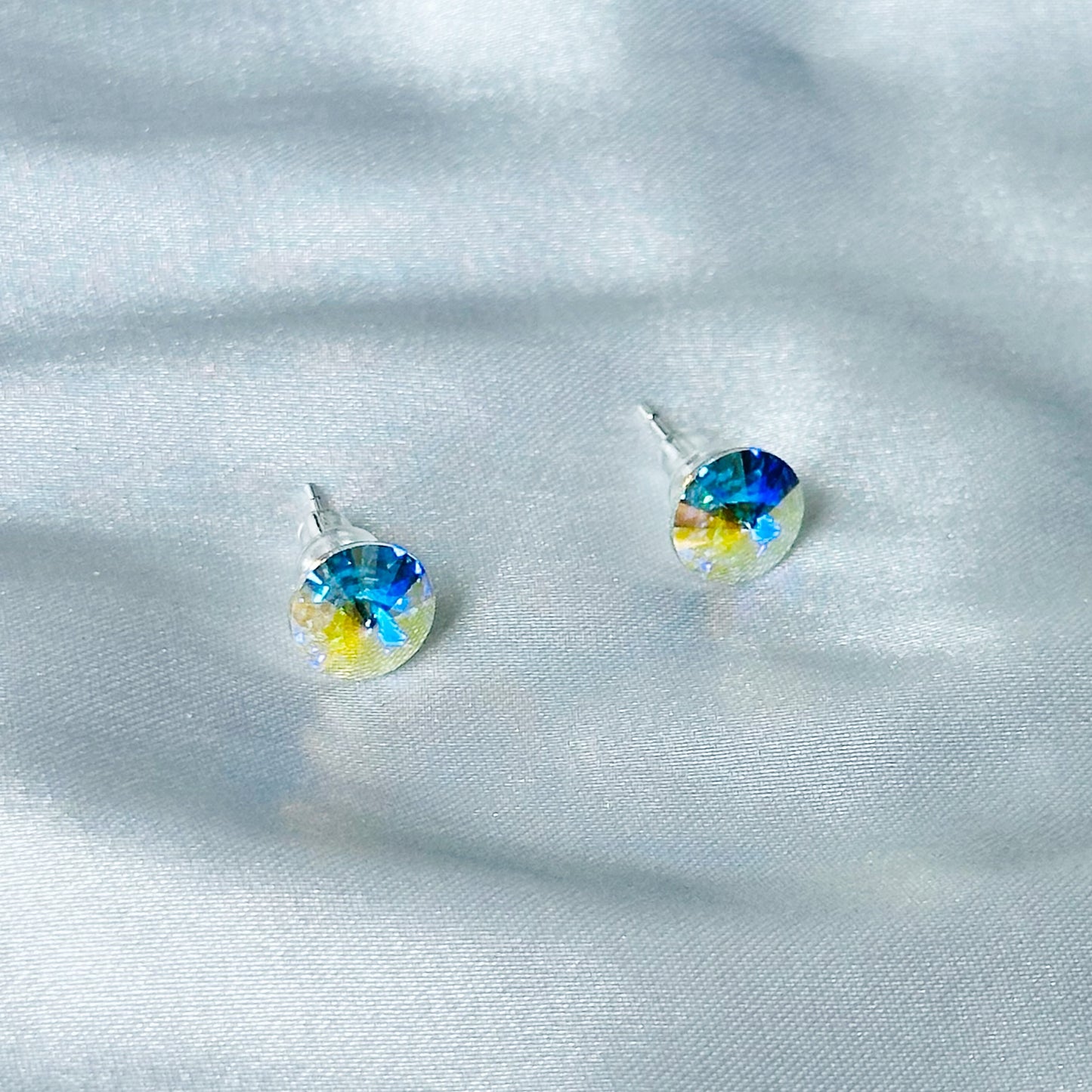 Ariva Collection Glacier Blue Swarovski Crystal Silver Plated Stud Earrings