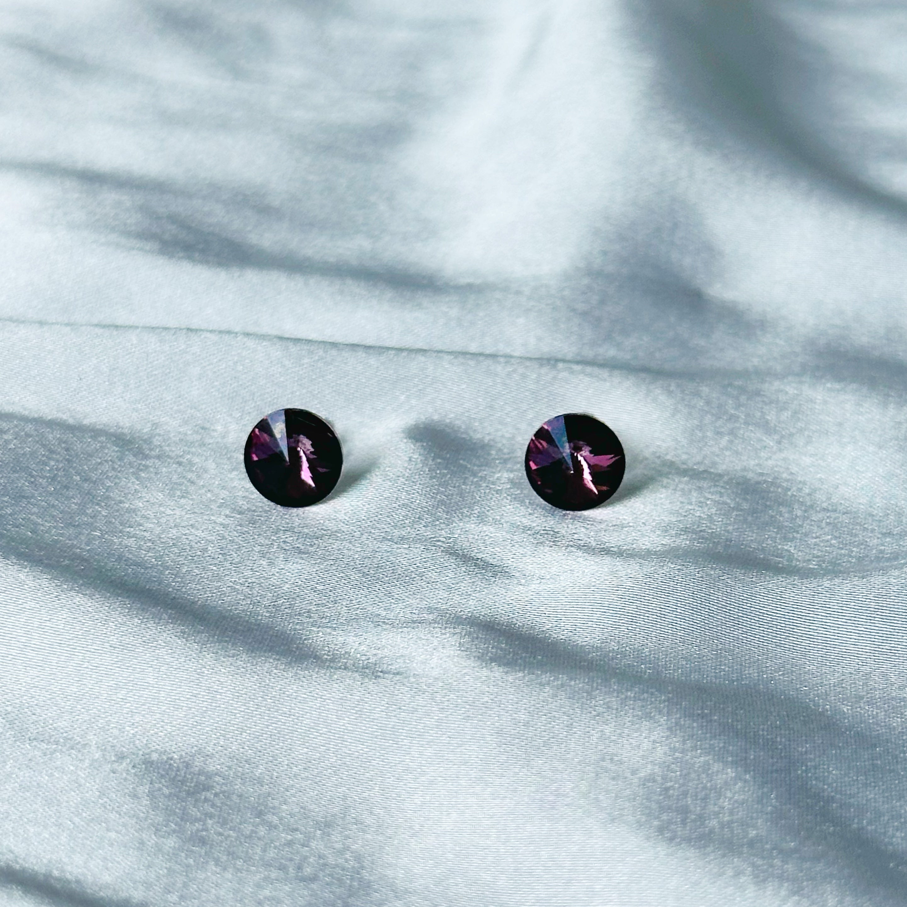 Ariva Collection Deep Purple Amethyst Swarovski Crystal Silver Plated Stud Earrings