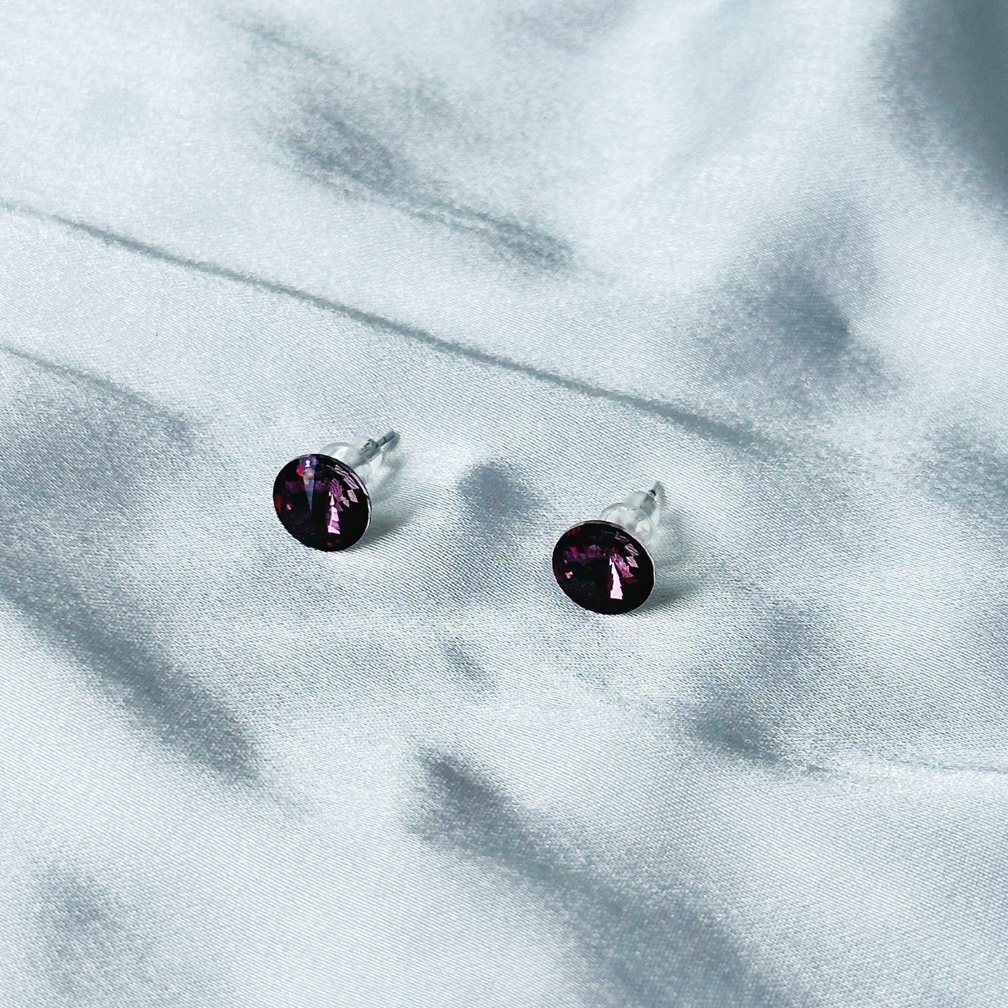 Ariva Collection Deep Purple Amethyst Swarovski Crystal Silver Plated Stud Earrings