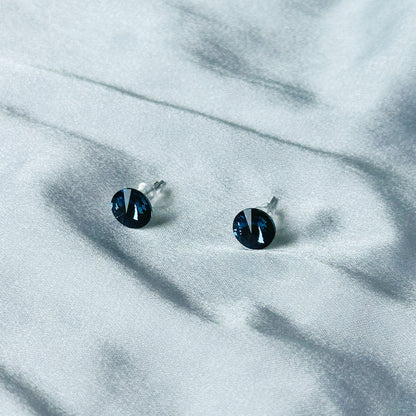 Ariva Collection Dark Indigo Blue Swarovski Crystal Silver Plated Stud Earrings