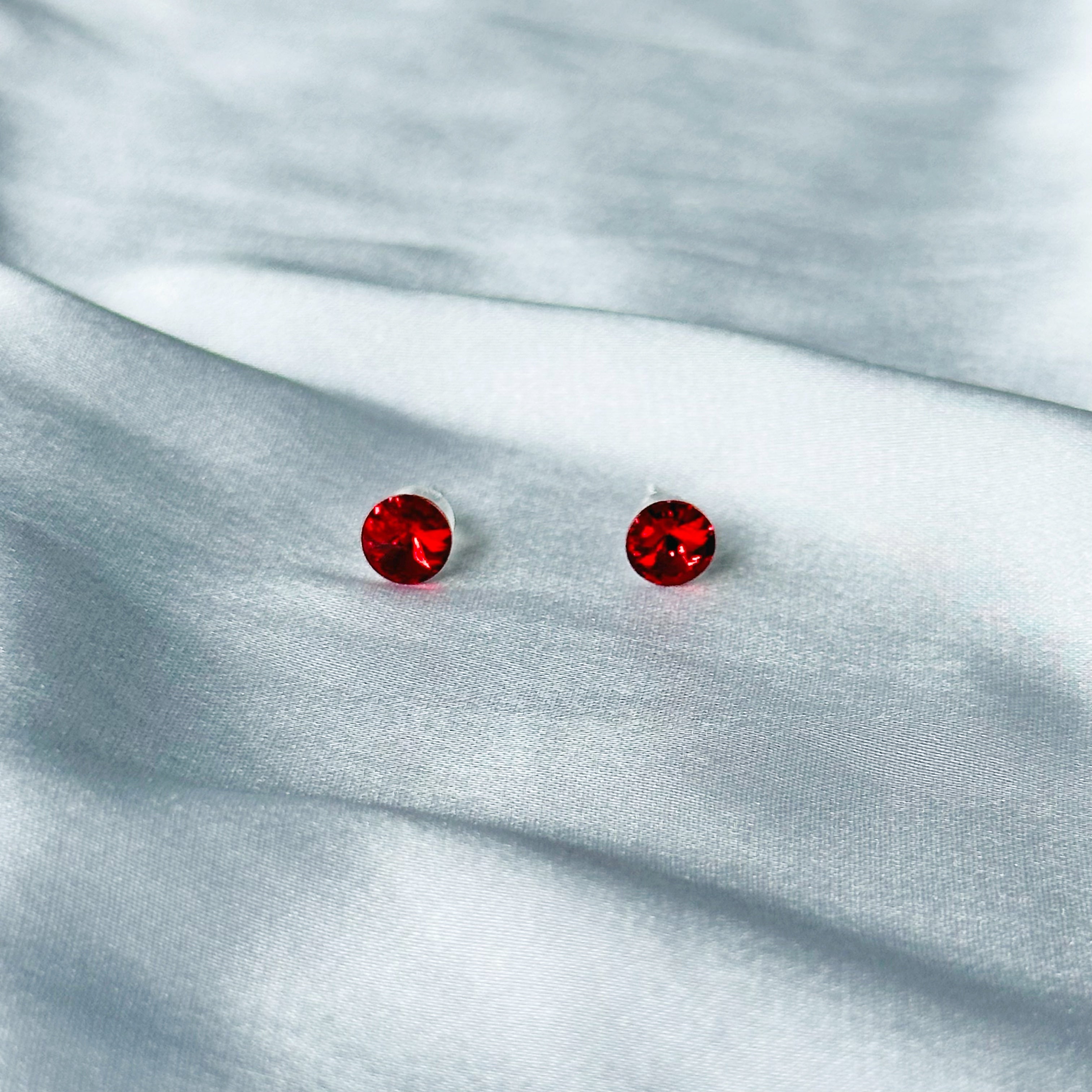 Ariva Collection Red Siam Swarovski Crystal Silver Plated Stud Earrings