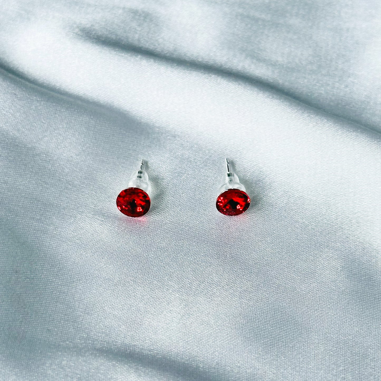 Ariva Collection Red Siam Swarovski Crystal Silver Plated Stud Earrings