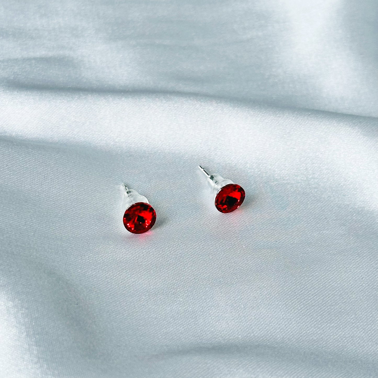 Ariva Collection Red Siam Swarovski Crystal Silver Plated Stud Earrings