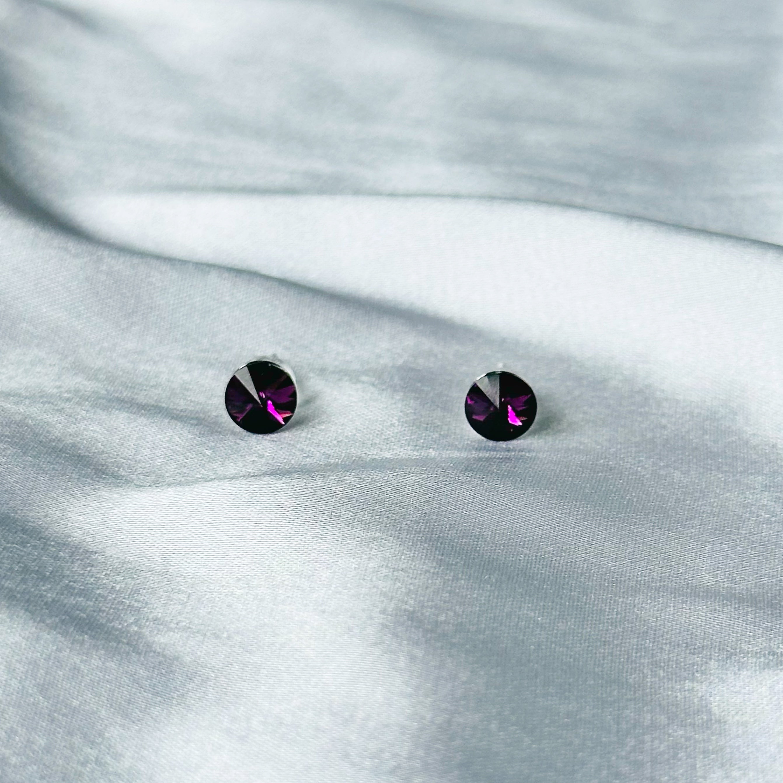 Ariva Collection Deep Purple Amethyst Swarovski Crystal Silver Plated Stud Earrings