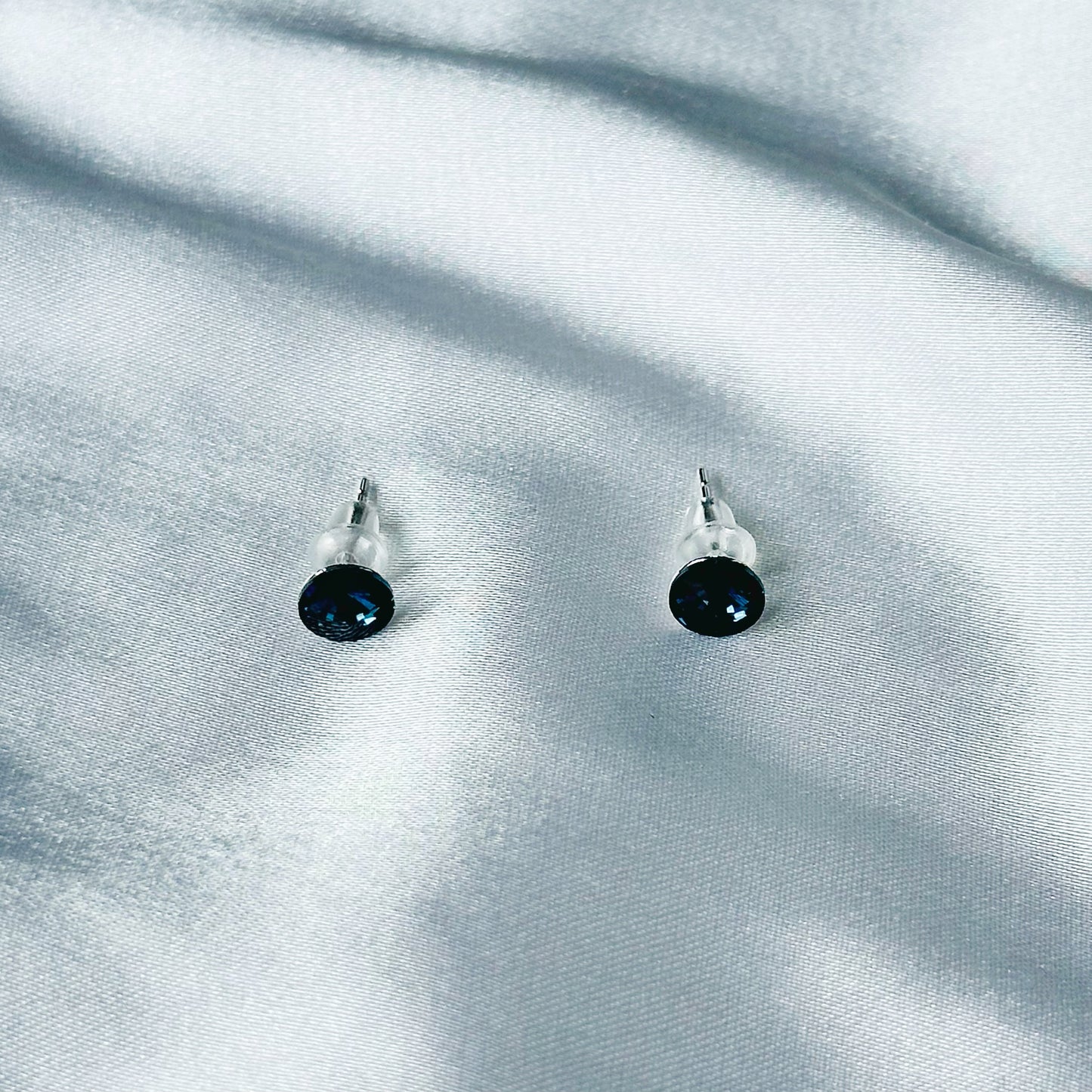 Ariva Collection Dark Indigo Blue Swarovski Crystal Silver Plated Stud Earrings