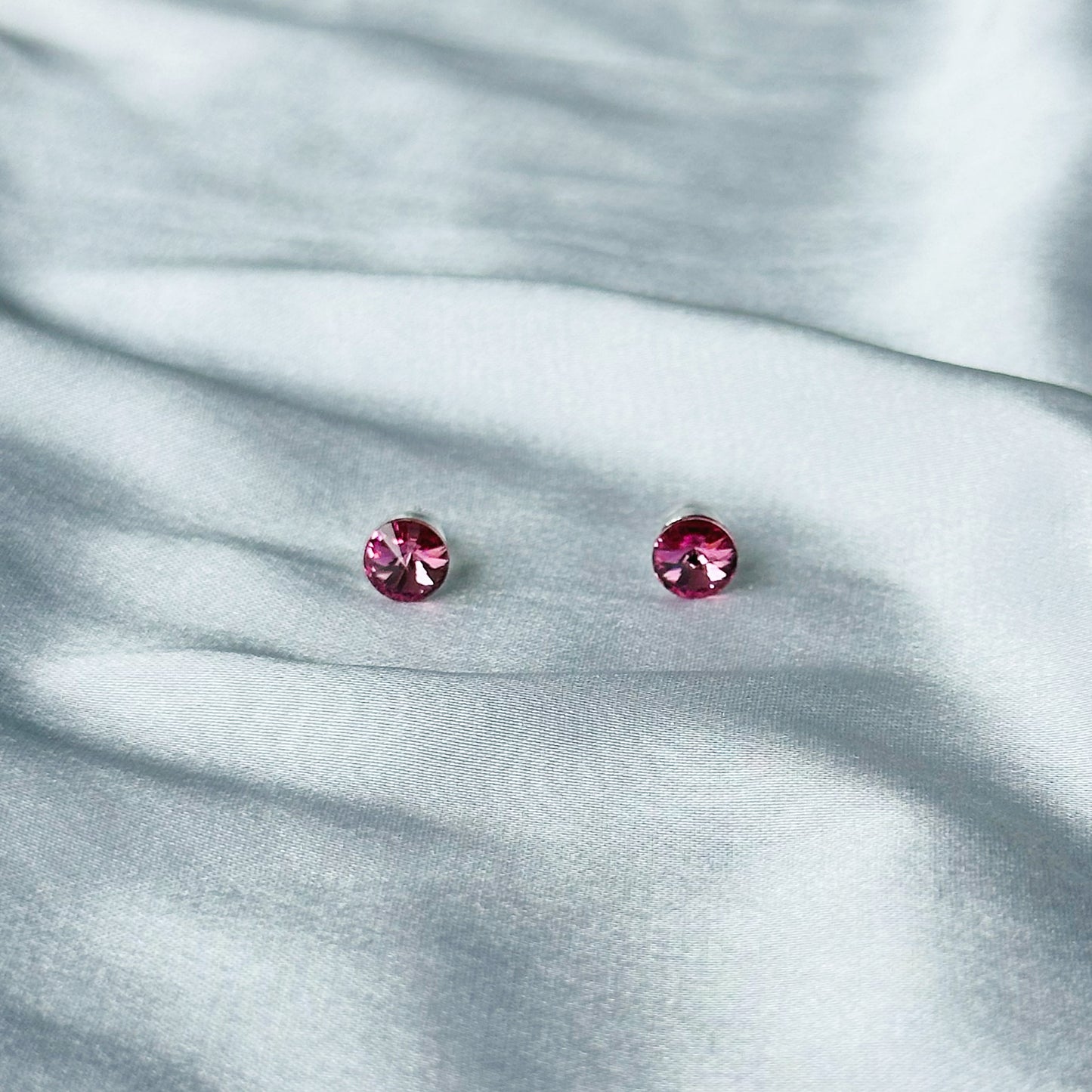 Ariva Collection Indian Pink Swarovski Crystal Silver Plated Stud Earrings