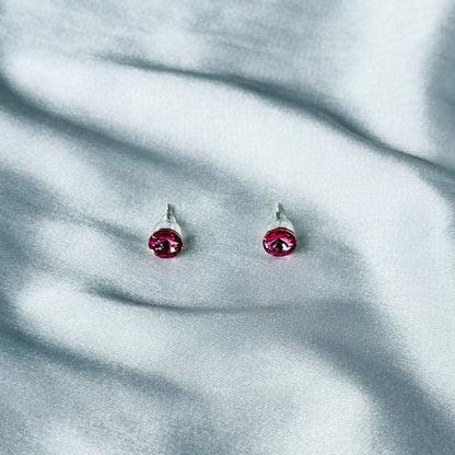 Ariva Collection Indian Pink Swarovski Crystal Silver Plated Stud Earrings