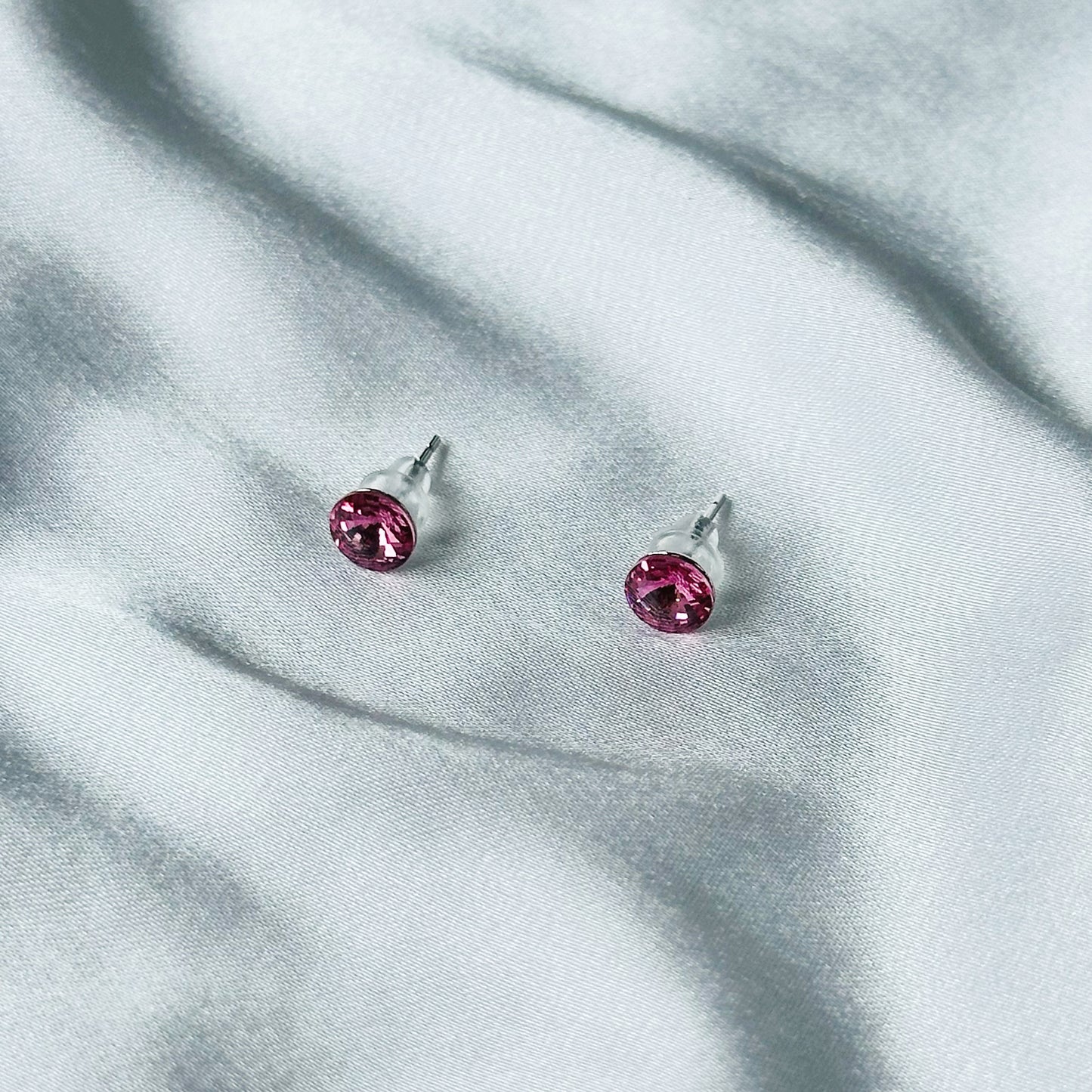 Ariva Collection Indian Pink Swarovski Crystal Silver Plated Stud Earrings