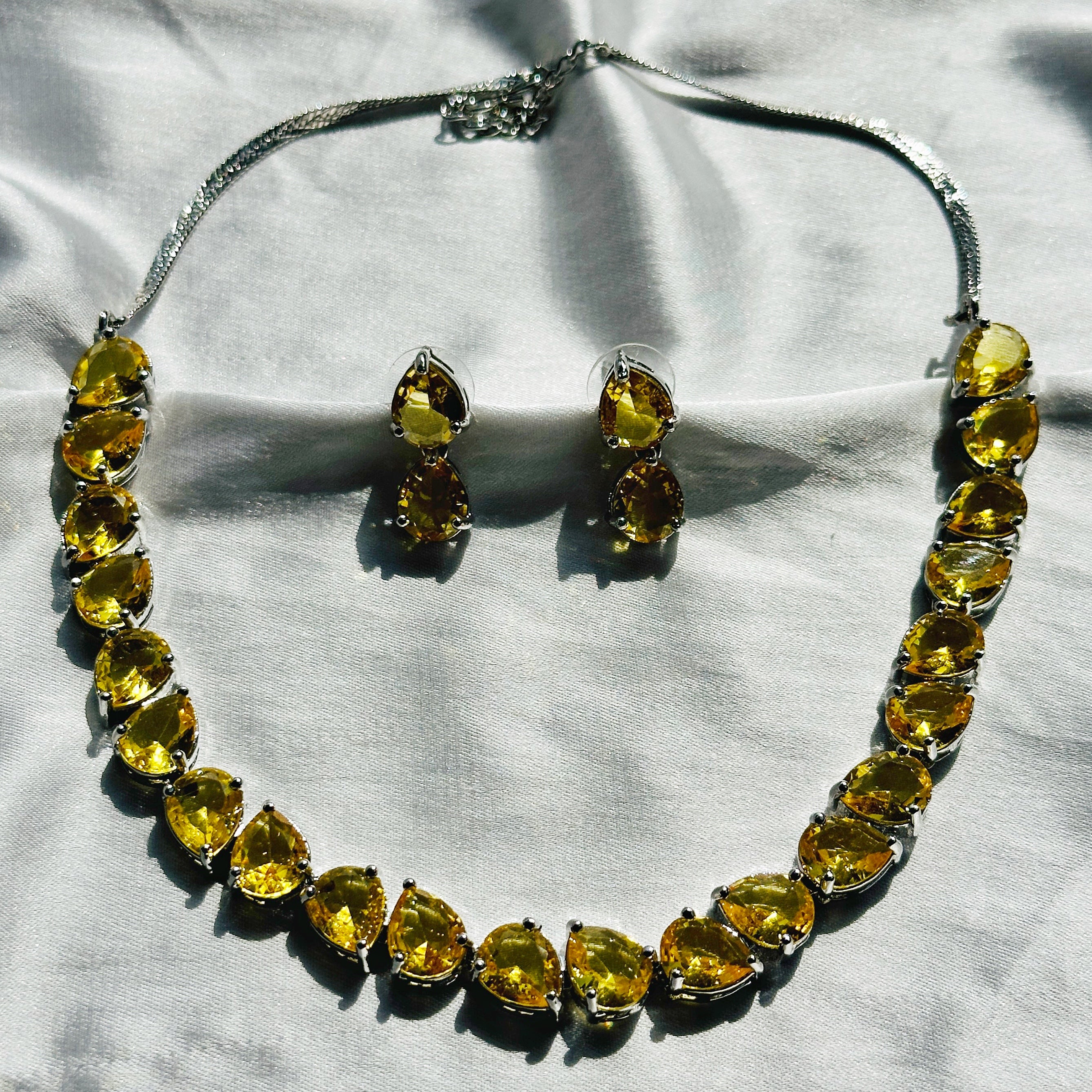 Ariva Collection Yellow Topaz Cubic Zircon Stones Silver Plated Necklace Set