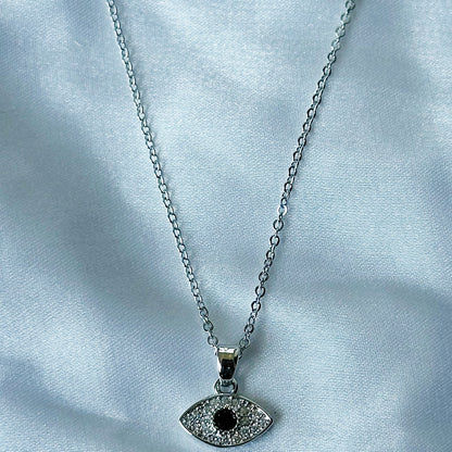 Ariva Collection Evil Eye Design American Diamond Silver Plated Stainless Steel Necklace